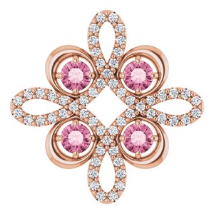 Ladies Natural Pink Tourmaline Natural Diamond Clover Pendant (I1, H-I) — 14K Rose Gold