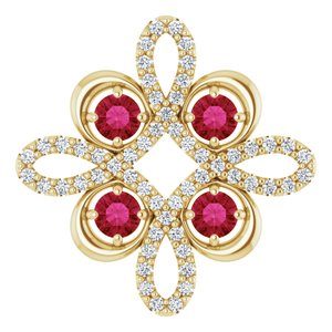 Ladies Natural Ruby Natural Diamond Clover Pendant (I1, G-H) — 14K Yellow Gold