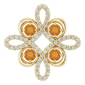 Ladies Natural Citrine Natural Diamond Clover Pendant (I1, H-I) — 14K Yellow Gold