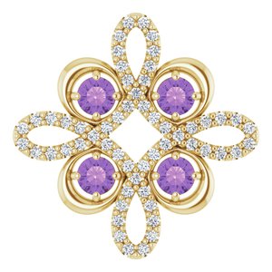 Ladies Natural Amethyst Natural Diamond Pendant (I1, H-I) — 14K Yellow Gold