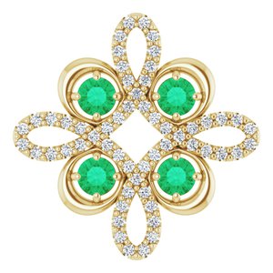 Ladies Natural Emerald Natural Diamond Clover Pendant (I1, H-I) — 14K Yellow Gold
