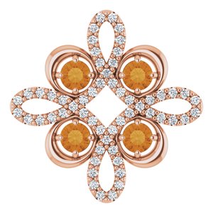 Ladies Natural Citrine Natural Diamond Clover Pendant (I1, H-I) — 14K Rose Gold