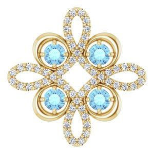 Ladies Natural Aquamarine Natural Diamond Clover Pendant (I1, H-I) — 14K Yellow Gold
