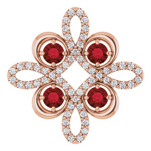 Ladies Natural Mozambique Garnet Natural Diamond Clover Pendant (I1, H-I) — 14K Rose Gold