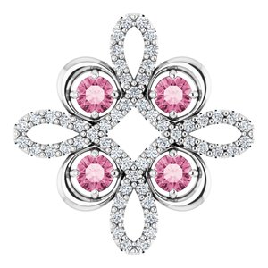 Ladies Natural Pink Tourmaline Natural Diamond Clover Pendant (I1, H-I) — Platinum