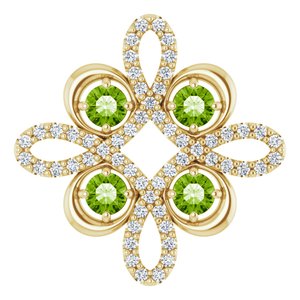Ladies Natural Peridot Natural Diamond Clover Pendant (I1, H-I) — 14K Yellow Gold