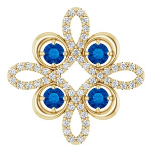 Ladies Natural Blue Sapphire Natural Diamond Clover Pendant (I1, H-I) — 14K Yellow Gold