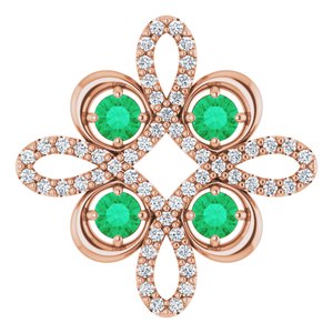 Ladies Natural Emerald Natural Diamond Clover Pendant (I1, H-I) — 14K Rose Gold