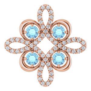 Ladies Natural Aquamarine Natural Diamond Clover Pendant (I1, H-I) — 14K Rose Gold