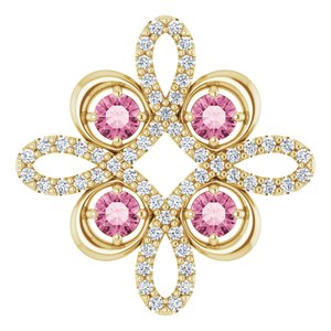 Ladies Natural Pink Tourmaline Natural Diamond Clover Pendant (I1, H-I) — 14K Yellow Gold