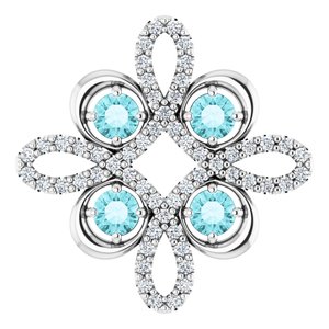 Ladies Natural Blue Zircon Natural Diamond Clover Pendant (I1, H-I) — Platinum