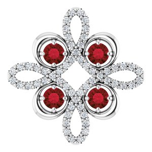Ladies Natural Mozambique Garnet Natural Diamond Clover Pendant (I1, H-I) — Platinum