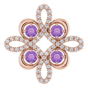 Ladies Natural Amethyst Natural Diamond Pendant (I1, H-I) — 14K Rose Gold