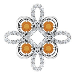 Ladies Natural Citrine Natural Diamond Clover Pendant (I1, H-I) — Platinum