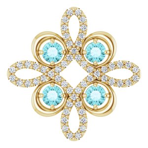 Ladies Natural Blue Zircon Natural Diamond Clover Pendant (I1, H-I) — 14K Yellow Gold