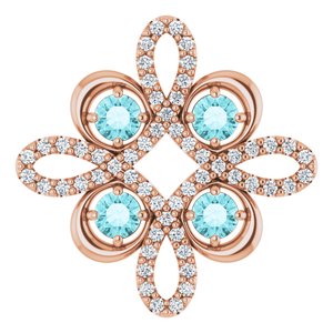 Ladies Natural Blue Zircon Natural Diamond Clover Pendant (I1, H-I) — 14K Rose Gold