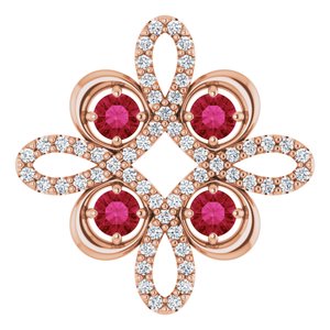 Ladies Natural Ruby Natural Diamond Clover Pendant (I1, G-H) — 14K Rose Gold