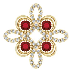 Ladies Natural Mozambique Garnet Natural Diamond Clover Pendant (I1, H-I) — 14K Yellow Gold