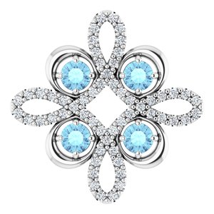 Ladies Natural Aquamarine Natural Diamond Clover Pendant (I1, H-I) — Platinum