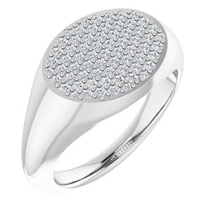 Ladies Natural Diamond Signet Ring (I1, G-H) — 14K White Gold