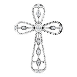 Ladies Natural Diamond Cross Pendant (I1, H+) — 14K White Gold