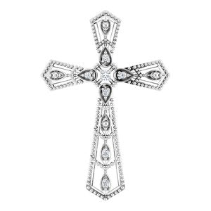 Ladies Natural Diamond Cross Pendant (I1, H+) — 14K White Gold