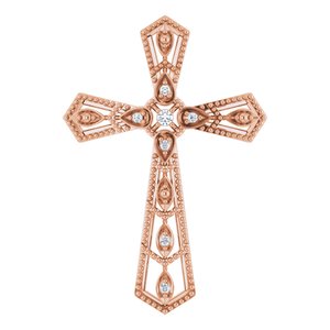 Ladies Natural Diamond Cross Pendant (I1, H+) — 14K Rose Gold
