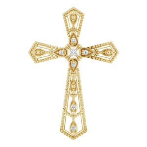Ladies Natural Diamond Cross Pendant (I1, H+) — 14K Yellow Gold