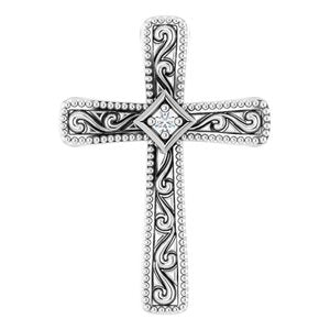 Ladies Natural Diamond Cross Pendant (I1, H+) — 14K White Gold