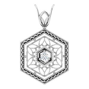 Ladies Natural Diamond Filigree Pendant (I1, H+) — 14K White Gold