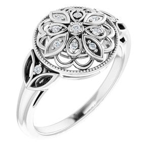 Ladies Natural Diamond Filigree Ring (I2, H+) — Sterling Silver
