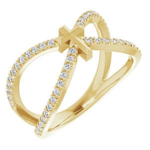 Ladies Natural Diamond French-Set Cross Ring (I1, G-H) — 14K Yellow Gold