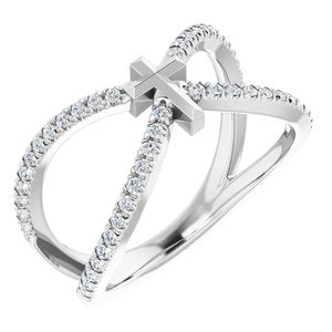 Ladies Natural Diamond French-Set Cross Ring (SI2-SI3, G-H) — Platinum