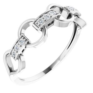 Ladies Natural Diamond Link Ring (I1, H+) — 14K White Gold