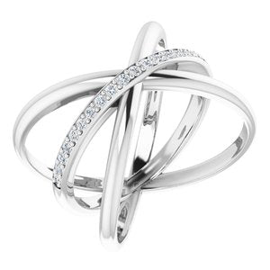 Ladies Natural Diamond Criss-Cross Ring (I1, H+) — 14K White Gold