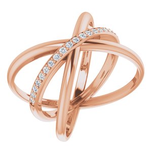 Ladies Natural Diamond Criss-Cross Ring (I1, H+) — 14K Rose Gold