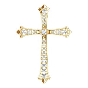 Ladies Natural Diamond Cross Pendant (I1, H+) — 14K Yellow Gold