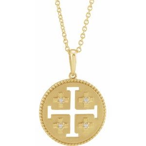 Ladies Natural Diamond Jerusalem Cross Necklace (I1, G-H) — 14K Yellow Gold