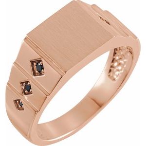 Ladies Natural Black Diamond 23.5 mm Geometric Signet Ring — 14K Rose Gold