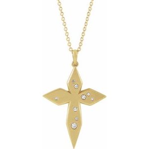 Ladies Natural Diamond Cross Necklace (I1, G-H) — 14K Yellow Gold