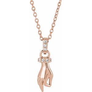 Ladies Natural Diamond Hand of Buddha Necklace (I1, G-H) — 14K Rose Gold