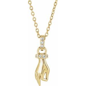 Ladies Natural Diamond Hand of Buddha Necklace (I1, G-H) — 14K Yellow Gold