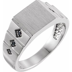 Ladies Natural Black Diamond 23.5 mm Geometric Signet Ring — 14K White Gold