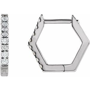 Ladies Natural Diamond Geometric Hinged Huggie Earrings (VS, F+) — 14K White Gold