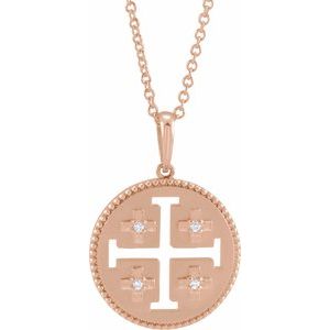 Ladies Natural Diamond Jerusalem Cross Necklace (I1, G-H) — 14K Rose Gold