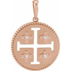 Ladies Natural Diamond Jerusalem Cross Pendant (I1, G-H) — 14K Rose Gold