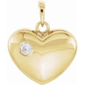 Ladies Natural Diamond Engravable Heart Pendant — 14K Yellow Gold