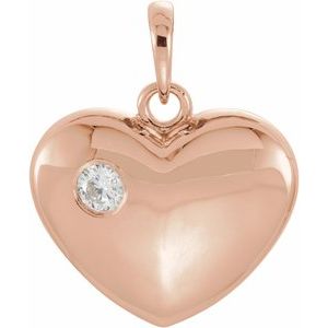 Ladies Natural Diamond Engravable Heart Pendant — 14K Rose Gold