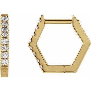 Ladies Natural Diamond Geometric Hinged Huggie Earrings (I1, H-I) — 14K Yellow Gold