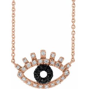 Ladies Natural Black White Diamond Evil Eye Necklace (Opaque/I1, Black/HI) — 14K Rose Gold